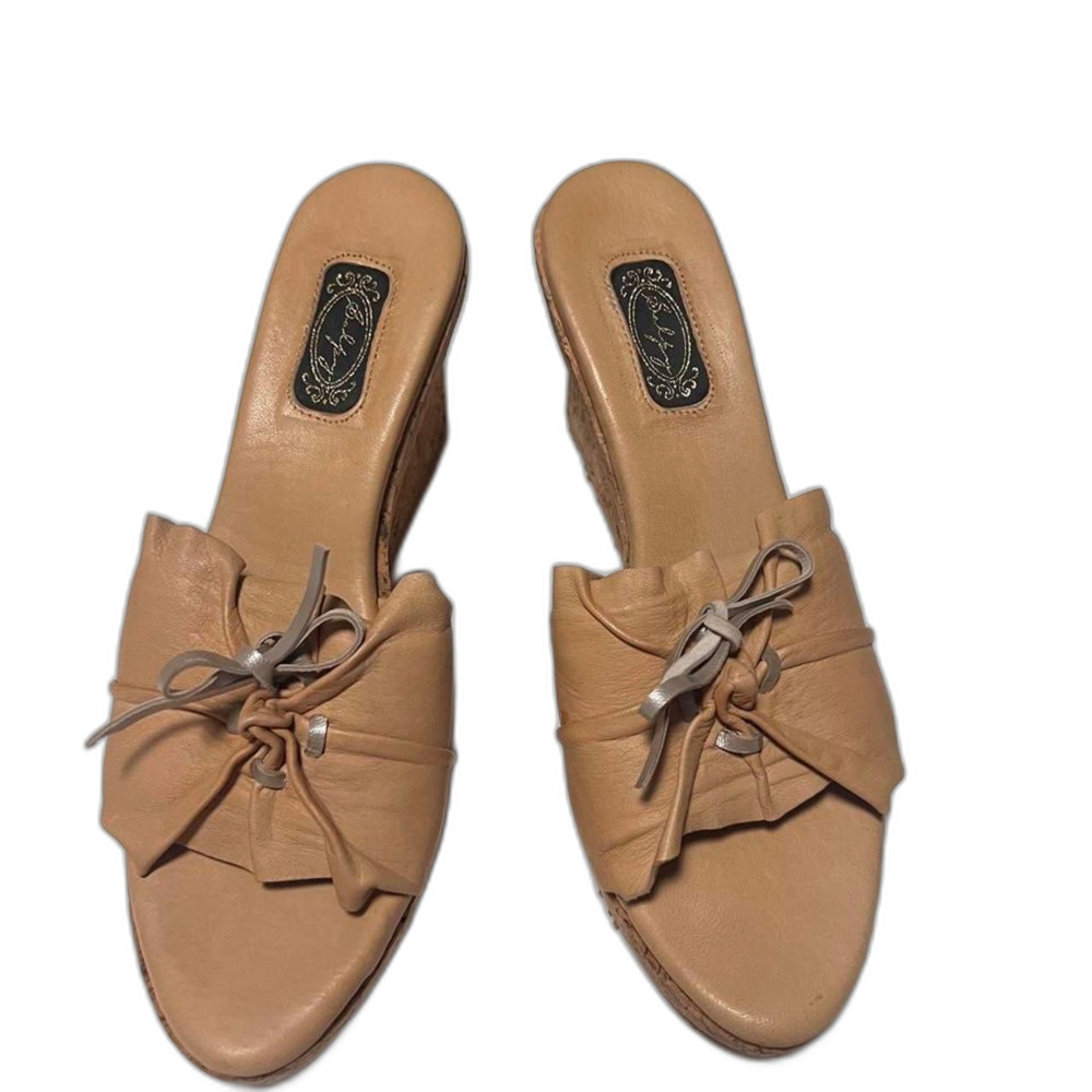 Salpy vintage open-toe wedge mules leather